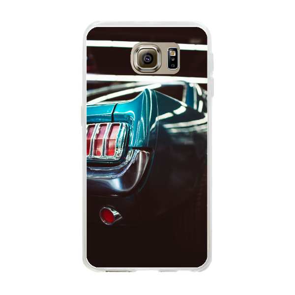 Half rear view on blue classic US muscle car