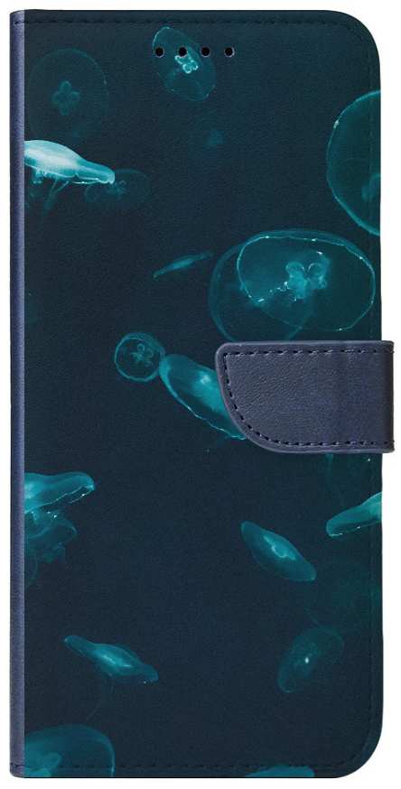 Blue and white jellyfish in water