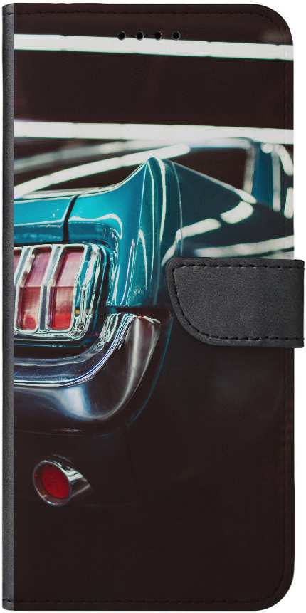 Half rear view on blue classic US muscle car