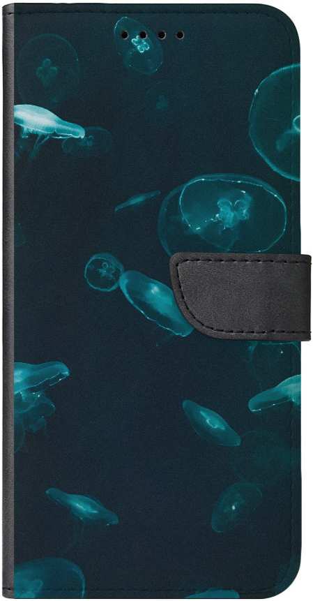 Blue and white jellyfish in water